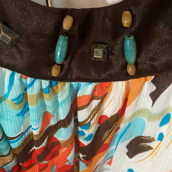 HEART SOUL Women's Small Multi-Watercolor Splash Beaded Collar Bubble Hem Dress - Picture 7 of 9